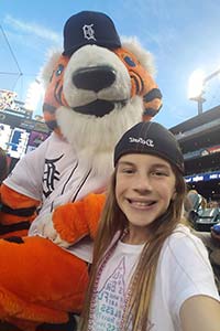 Tehya with Detroit Tigers mascot